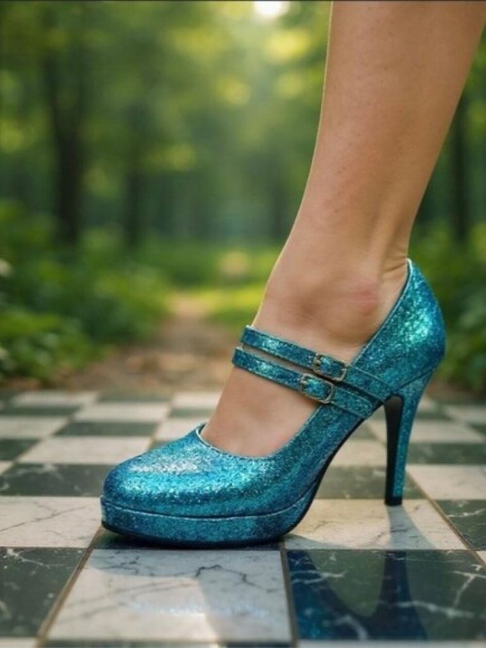 1031 Shoes ✦ Blue Glitter Heels ✦ Party Pumps Double Buckle Closure Sz 9 NWT - Picture 6 of 8